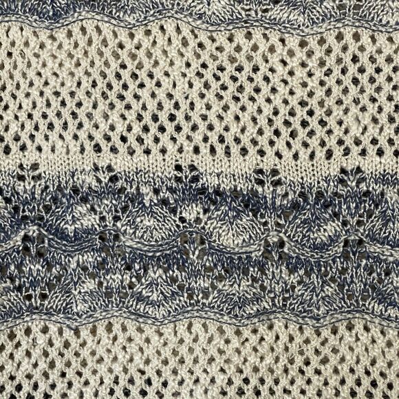 Lani Sweater Womens Medium Blue Cream Striped Boho Beachy Open Knit‎ High Low - Picture 3 of 9